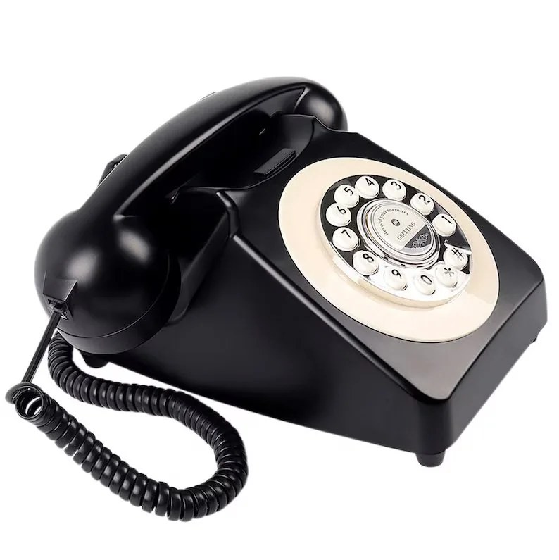 Black vintage audio guest book telephone display for a Scottish wedding