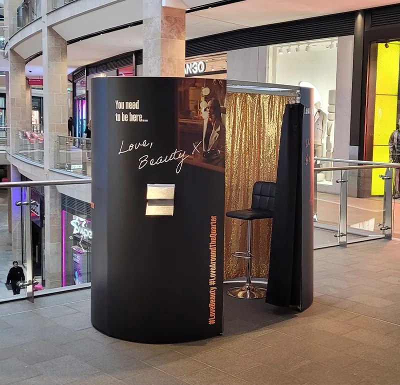 Corporate branded enclosed photo booth
