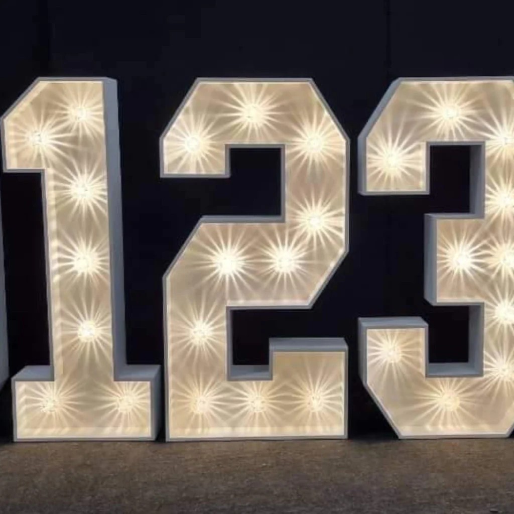 Illuminated 4ft marquee numbers 1 2 and 3