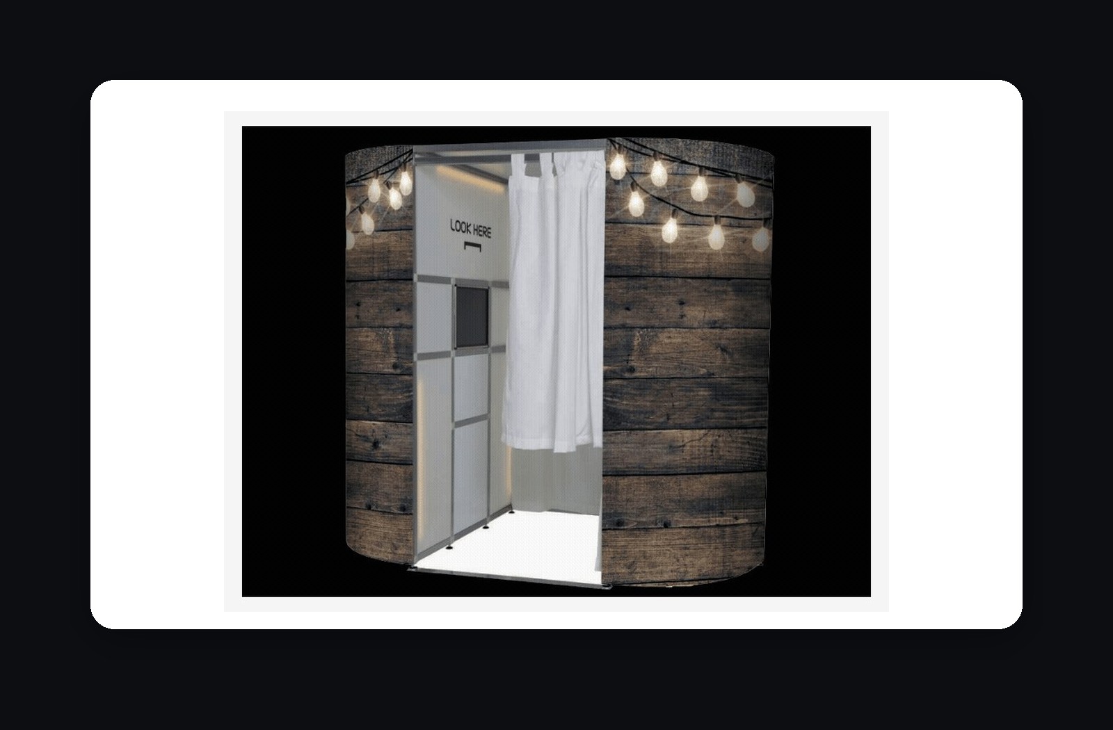 Rustic wood Oval Photo Booth with festoon light design