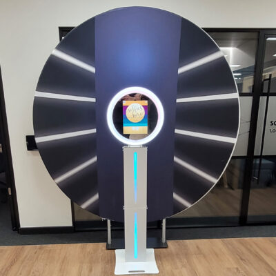 Circular neon tunnel photo booth backdrop