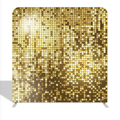 Gold shimmer wall photo booth backdrop measures 7.5ft x 7.5ft